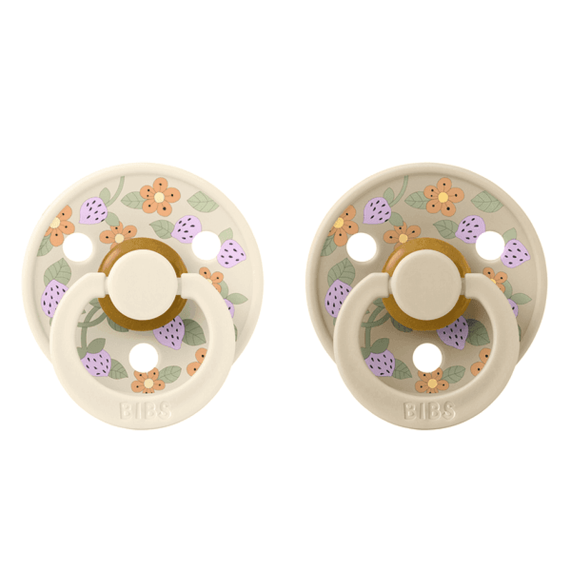 BIBS x LIBERTY Σετ Στρογγυλές Πιπίλες Latex Colour Strawberries & Cream Ivory Mix (6-18 μηνών)
