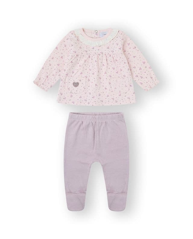 YATSI BABY Βρεφικό Βαμβακερό Σετ Ρούχων Interlock Lilac Garden With Flowers