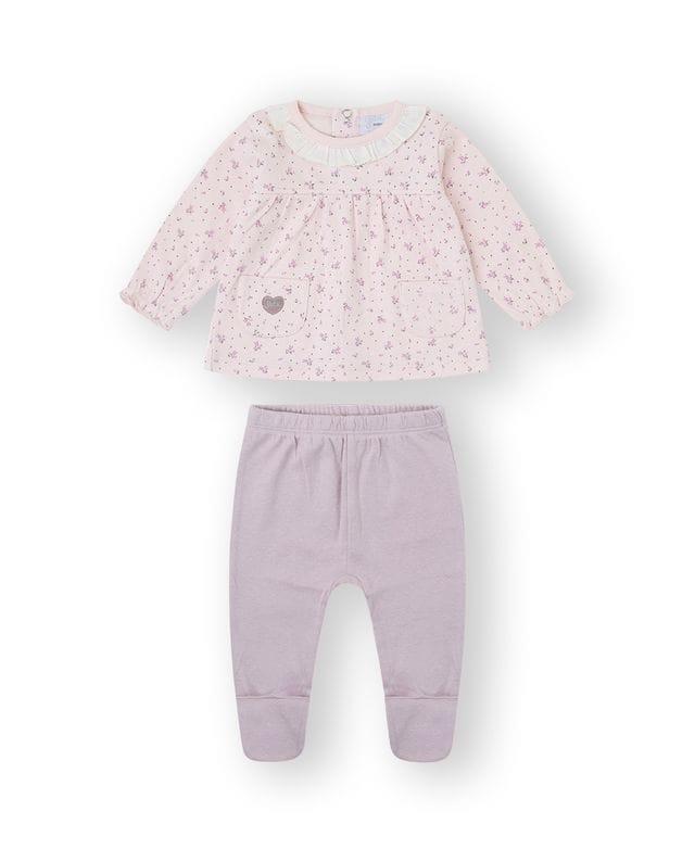YATSI BABY Βρεφικό Βαμβακερό Σετ Ρούχων Interlock Lilac Garden With Flowers