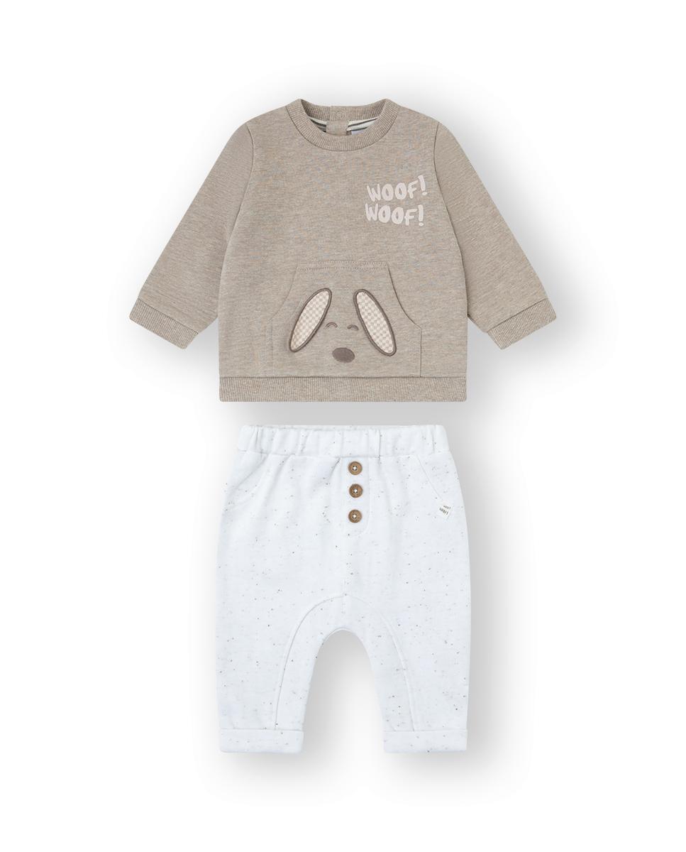 YATSI BABY Βρεφικό Σετ Ρούχων Φούτερ Με Μακρυμάνικο Μπλουζάκι & Παντελονάκι Woof Woof