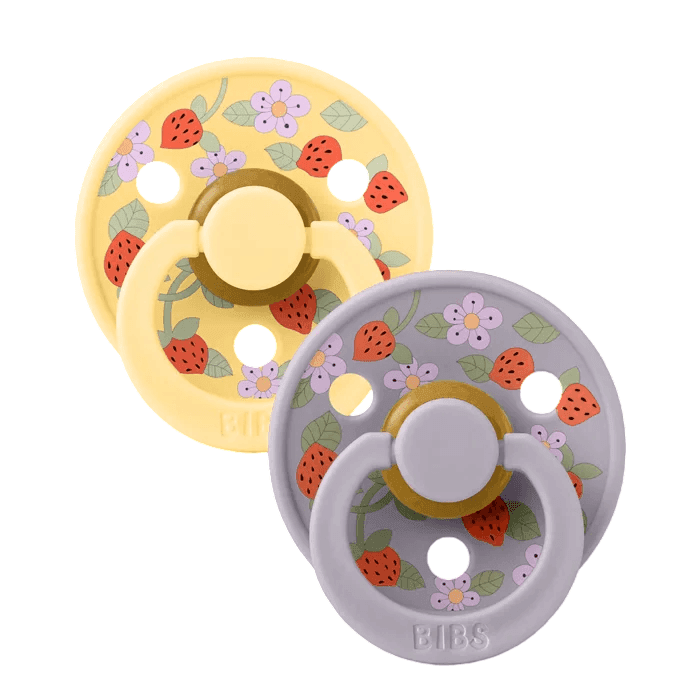 BIBS x LIBERTY Σετ Στρογγυλές Πιπίλες Latex Colour Strawberries Pale Butter Mix (0-6 μηνών)