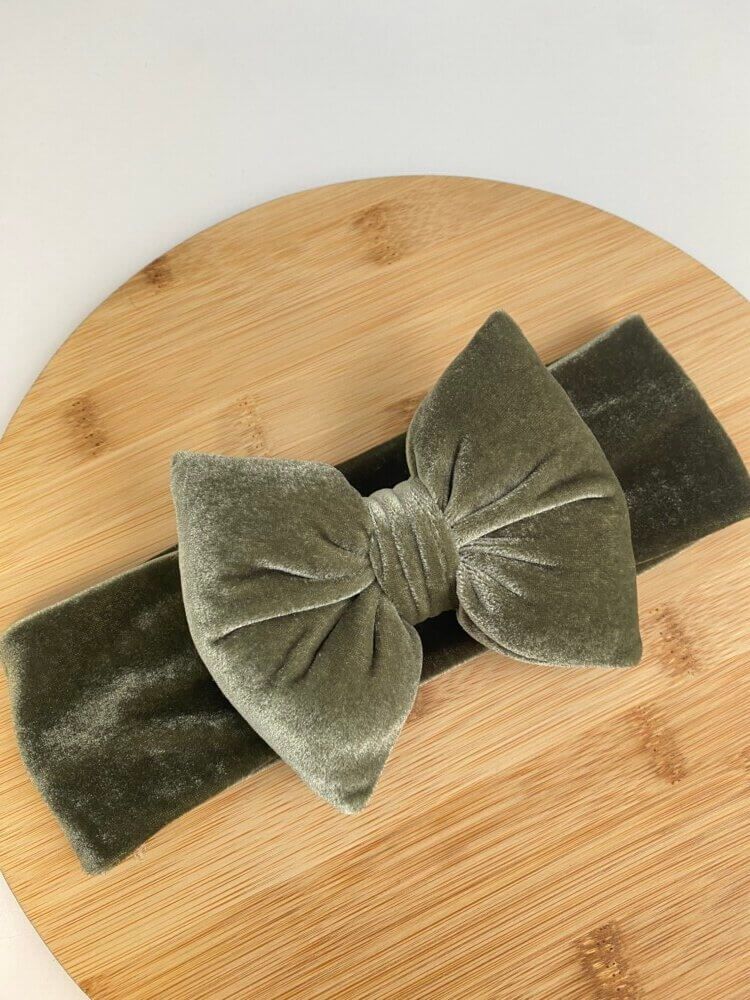 STAMATIS BEBE Βρεφική Βελουτέ Κορδέλα Για Μωρά Με Μεγάλο Φιόγκο Olive