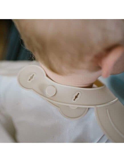 BABYONO Βρεφική Σαλιάρα Σιλικόνης Με Τσέπη Pastel Beige (6+ μηνών)