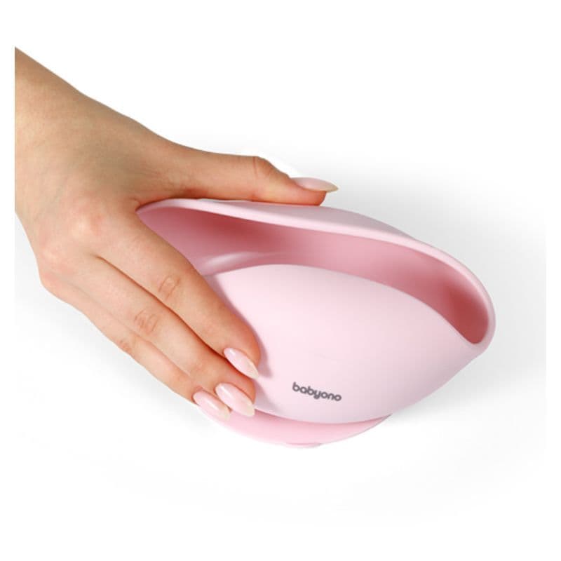BABYONO Μπωλ Φαγητού Σιλικόνης Για Μωρά Με Βεντούζα Baby Pink (6+ μηνών)