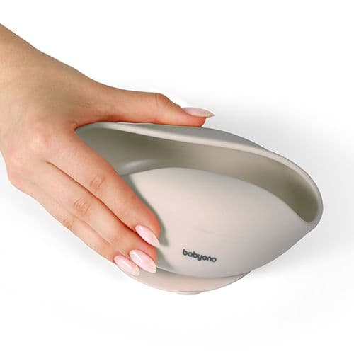 BABYONO Μπωλ Φαγητού Σιλικόνης Για Μωρά Με Βεντούζα Pastel Beige (6+ μηνών)