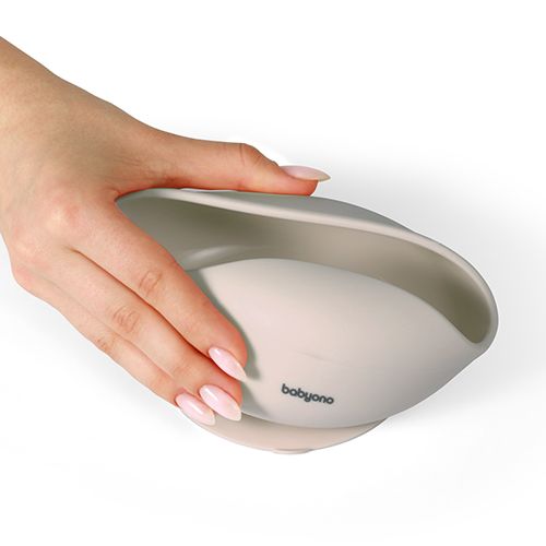 BABYONO Μπωλ Φαγητού Σιλικόνης Για Μωρά Με Βεντούζα Pastel Beige (6+ μηνών)