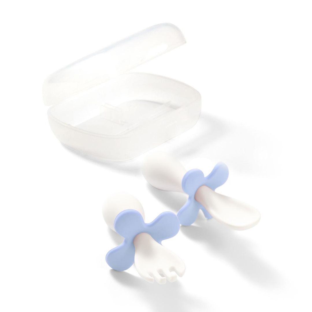 BABYONO Σετ Εργονομικό Κουτάλι Πιρούνι Με Θήκη Light Blue (12+ μηνών)