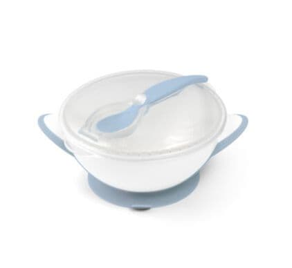 BABYONO Μπωλ Φαγητού Με Κουτάλι, Βεντούζα & Καπάκι Blue 300ml (6+ μηνών)