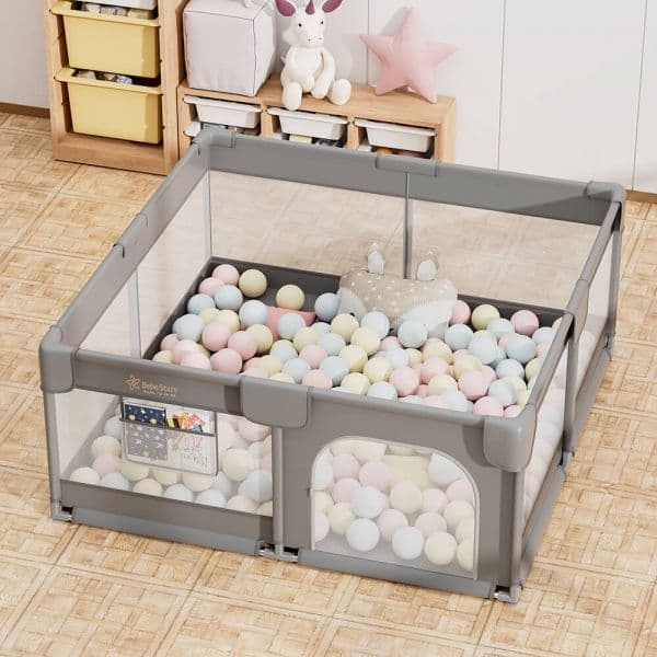 BEBE STARS Μεγάλο Πάρκο Για Μωρά Τετράγωνο Playzen Grey 150×150cm
