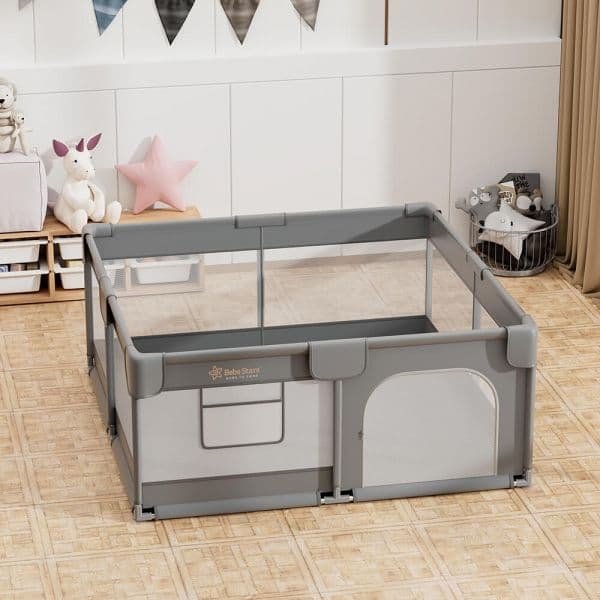 BEBE STARS Μεγάλο Πάρκο Για Μωρά Τετράγωνο Playzen Grey 150×150cm