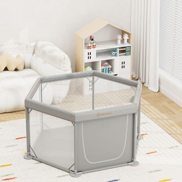 BEBE STARS Εξάγωνο Πάρκο Για Μωρά Nestile Grey 135×135cm