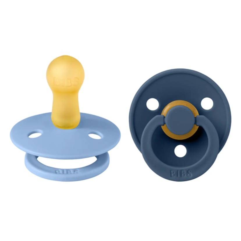 BIBS Σετ Στρογγυλές Πιπίλες Latex Colour Sky Blue/Steel Blue (6-18 μηνών)