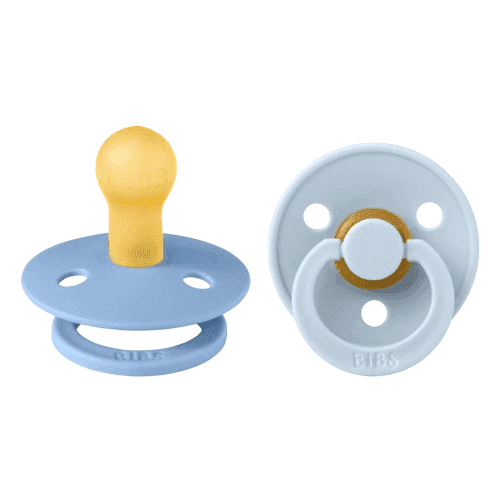 BIBS Σετ Στρογγυλές Πιπίλες Latex Colour Sky Blue/Baby Blue (0-6 μηνών)