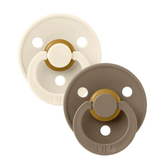 BIBS Σετ Στρογγυλές Πιπίλες Latex Colour Ivory/Dark Oak (0-6 μηνών)