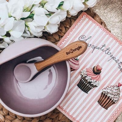 BO JUNGLE Μπωλ Φαγητού Σιλικόνης Mε Βεντούζα & Κουταλάκι Pink (4+ μηνών)