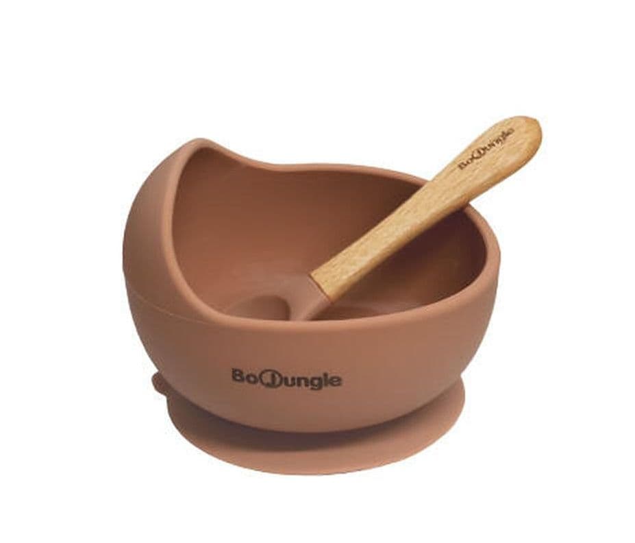 BO JUNGLE Μπωλ Φαγητού Σιλικόνης Mε Βεντούζα & Κουταλάκι Teracotta (4+ μηνών)