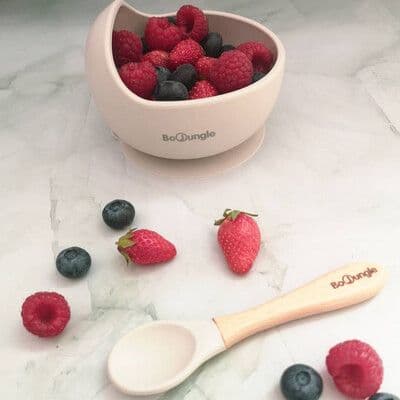 BO JUNGLE Μπωλ Φαγητού Σιλικόνης Mε Βεντούζα & Κουταλάκι Blue (4+ μηνών)