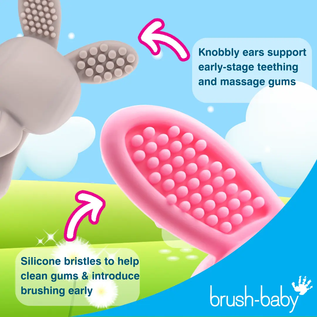 BRUSH BABY Ορθοδοντικό Μασητικό Σιλικόνης Πολλαπλών Υφών Λαγουδάκι Cappuccino (0+ μηνών)