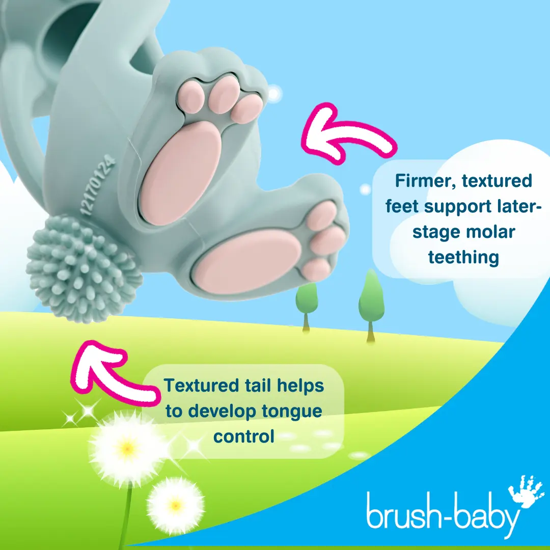 BRUSH BABY Ορθοδοντικό Μασητικό Σιλικόνης Πολλαπλών Υφών Λαγουδάκι Cappuccino (0+ μηνών)