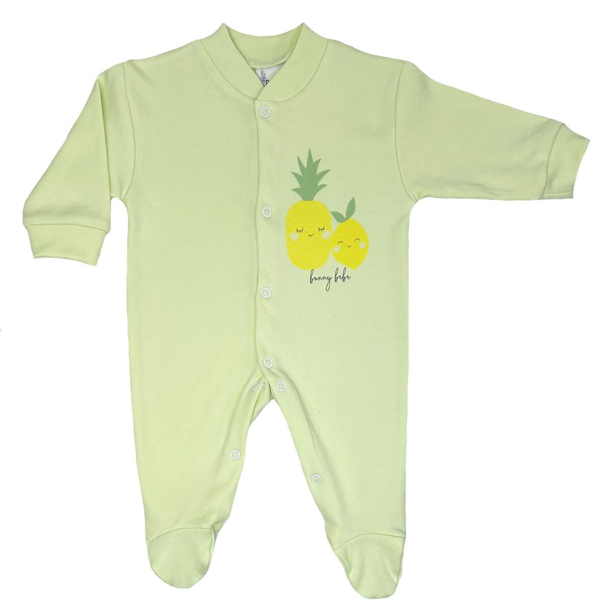 BUNNY BEBE Βρεφικό Βαμβακερό Μακρυμάνικο Φορμάκι Interlock Green Pineapple