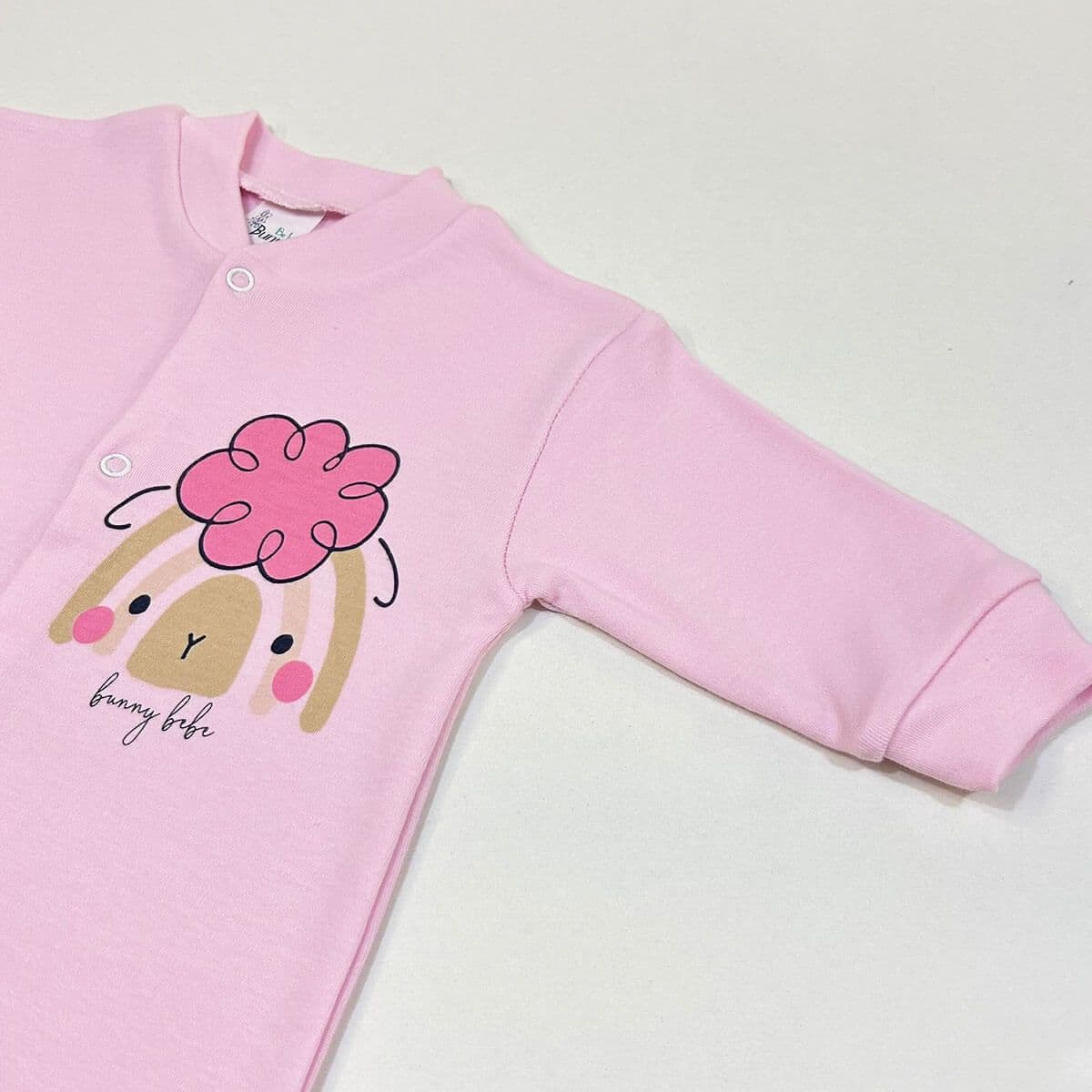 BUNNY BEBE Βρεφικό Βαμβακερό Μακρυμάνικο Φορμάκι Interlock Pink Sheep