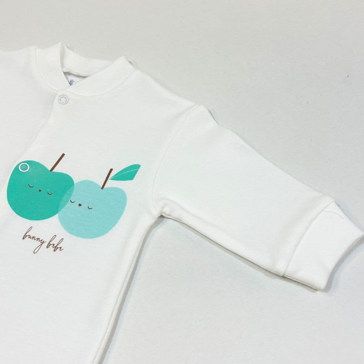 BUNNY BEBE Βρεφικό Βαμβακερό Μακρυμάνικο Φορμάκι Interlock White Apple