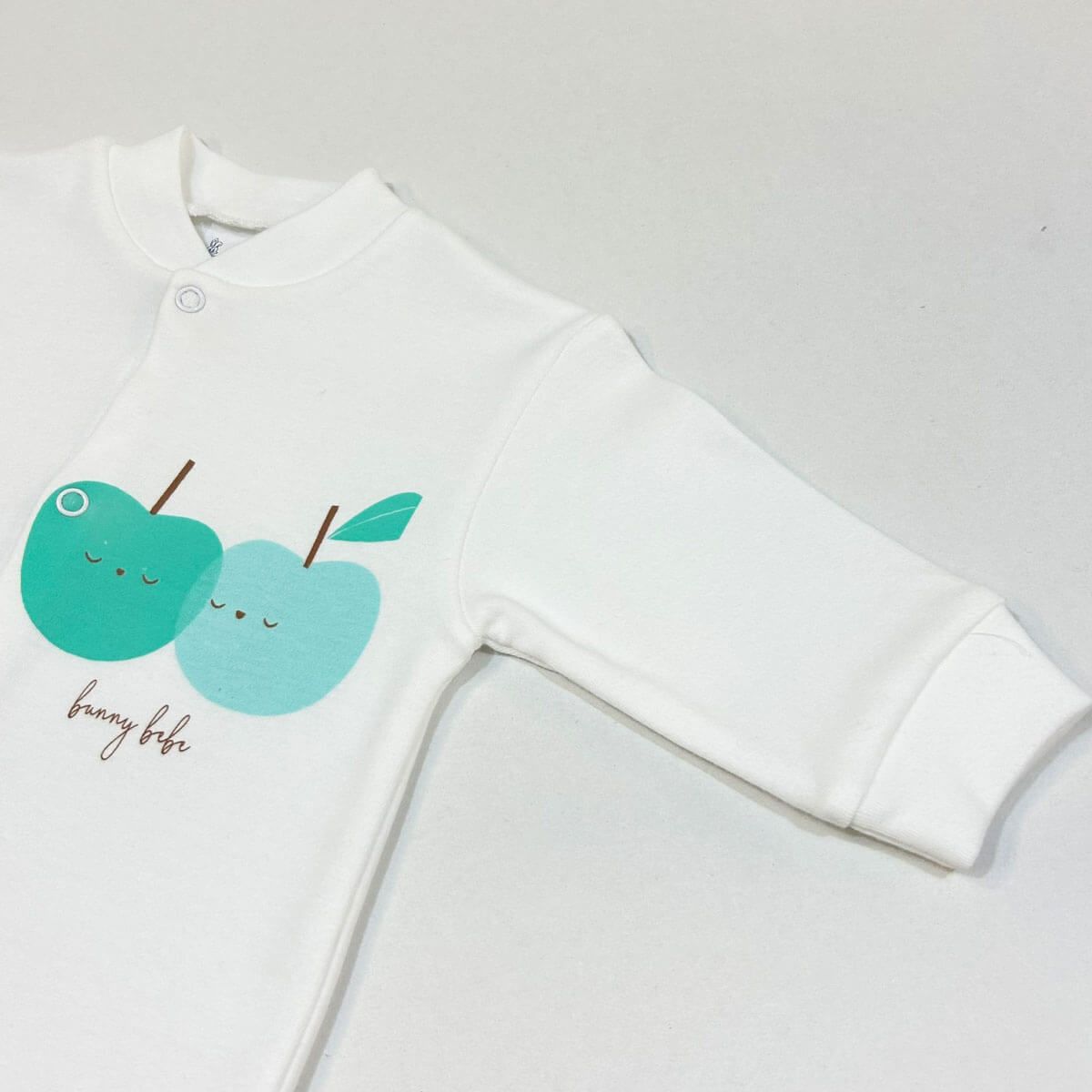 BUNNY BEBE Βρεφικό Βαμβακερό Μακρυμάνικο Φορμάκι Interlock White Apple