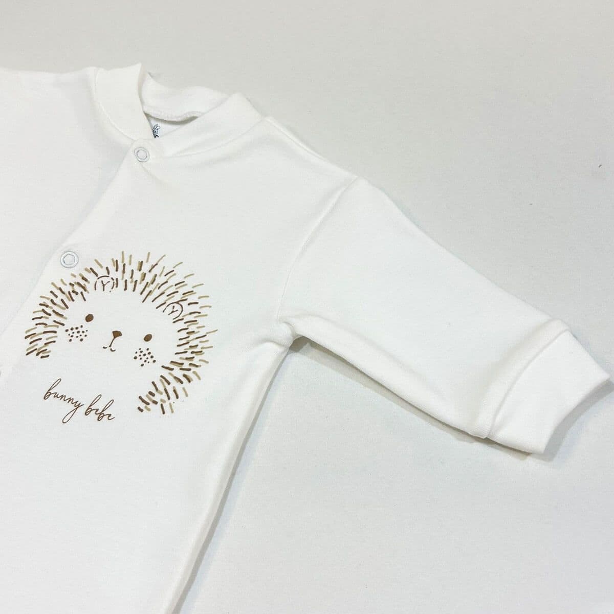 BUNNY BEBE Βρεφικό Βαμβακερό Μακρυμάνικο Φορμάκι Interlock White Hedgehog