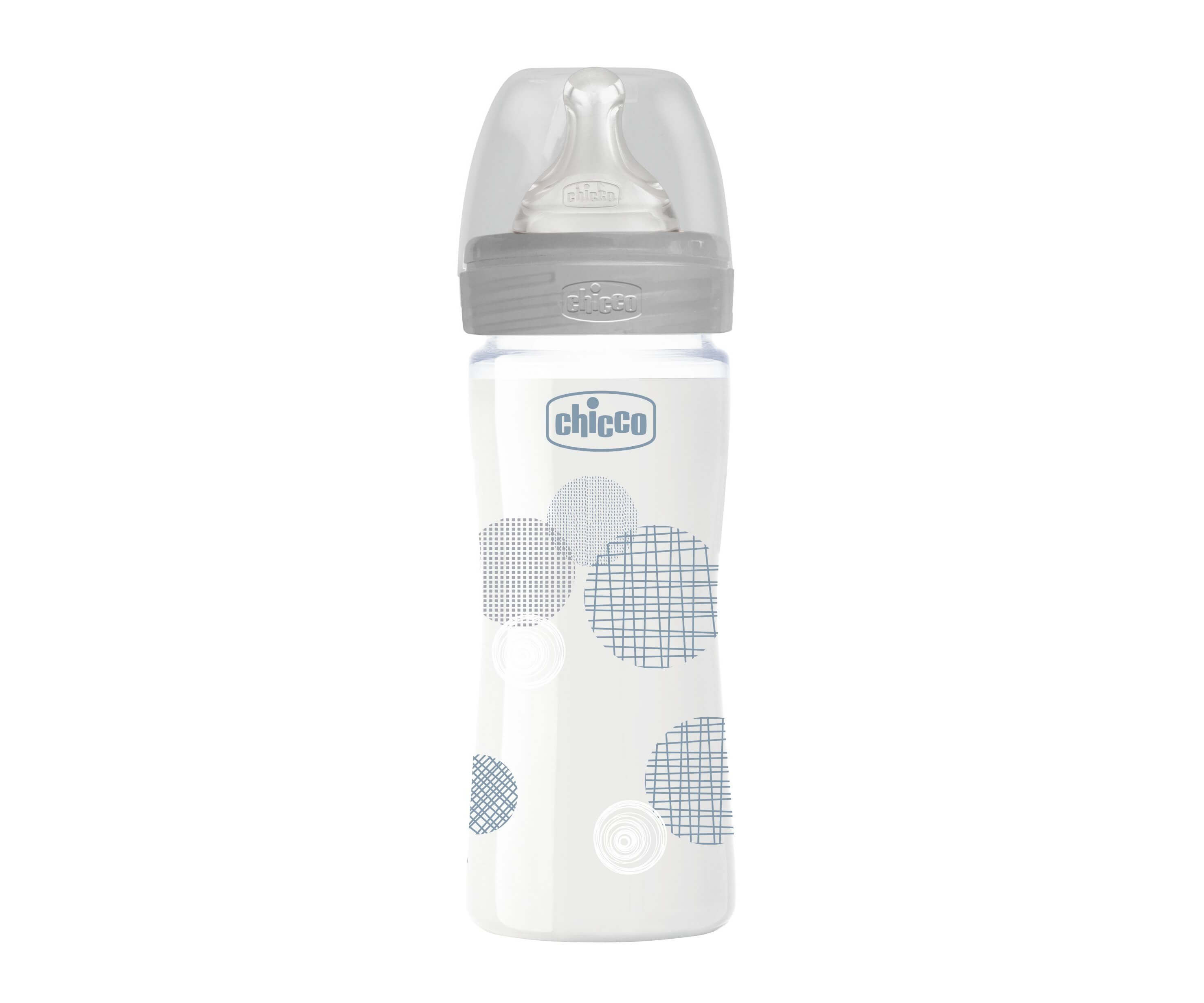 CHICCO Γυάλινο Μπιμπερό Well Being Grey 240ml (0+ μηνών)