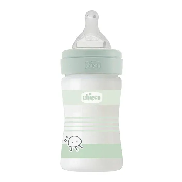 CHICCO Γυάλινο Μπιμπερό Well Being Mint Stripes 150ml (0+ μηνών)