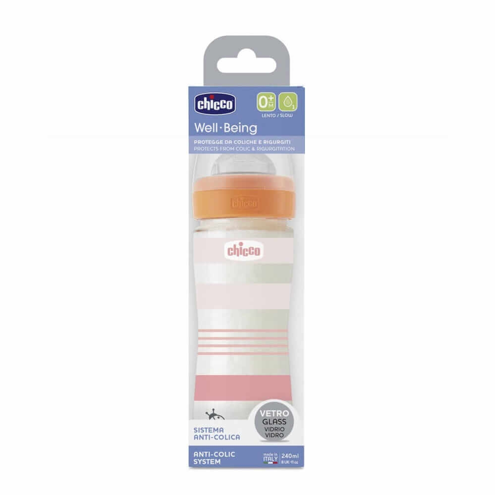 CHICCO Γυάλινο Μπιμπερό Well Being Stripes Girl 240ml (0+ μηνών)