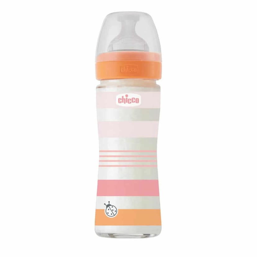 CHICCO Γυάλινο Μπιμπερό Well Being Stripes Girl 240ml (0+ μηνών)