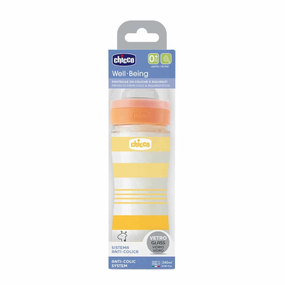 CHICCO Γυάλινο Μπιμπερό Well Being Stripes Unisex 240ml (0+ μηνών)