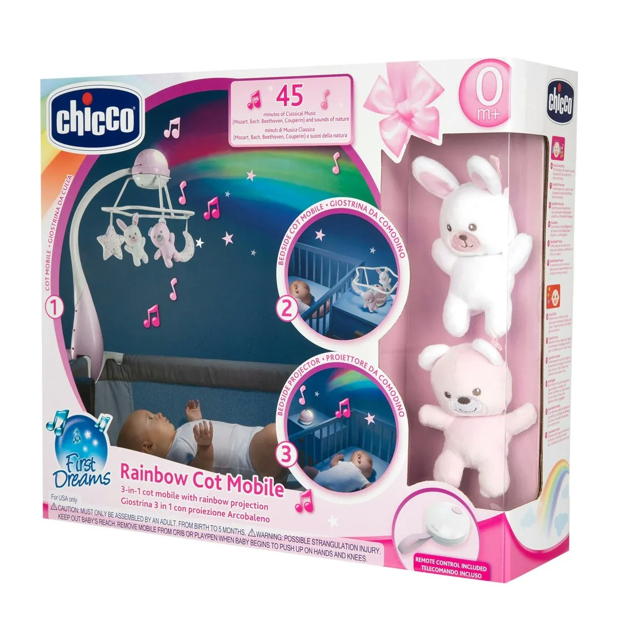 CHICCO Μουσικός Περιστρεφόμενος Προβολέας Κούνιας Mobile Rainbow Pink