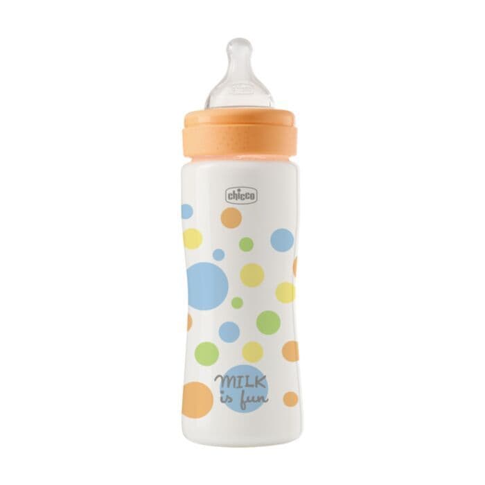 CHICCO Πλαστικό Μπιμπερό Perfect Easy Milk Is Fun Blue 330ml (4+ μηνών)