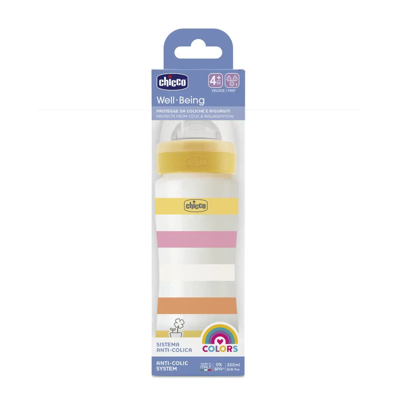 CHICCO Πλαστικό Μπιμπερό Well Being Yellow 330ml (4+ μηνών)