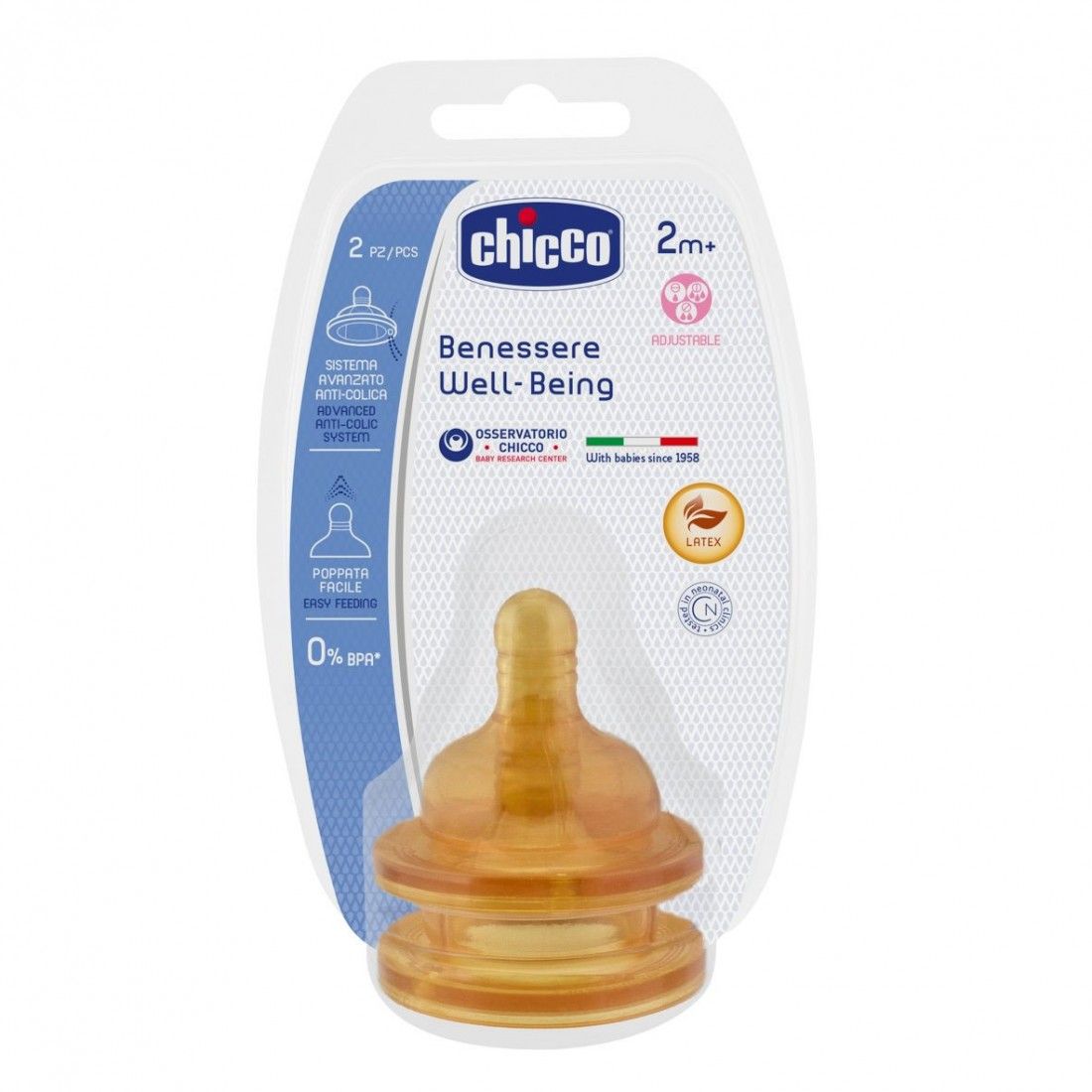 CHICCO Θηλή Καουτσούκ Well Being Ρυθμιζόμενη Ροή (2+ μηνών) (2 Τεμάχια)