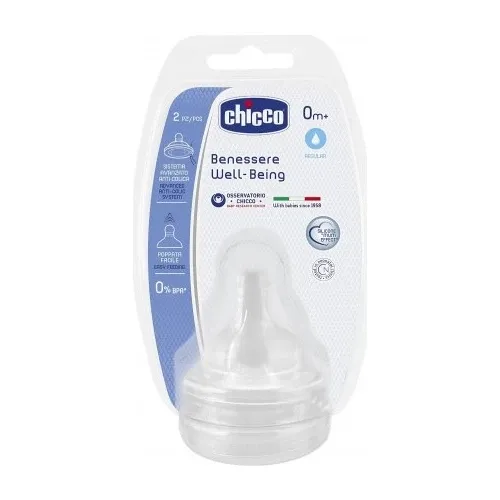 CHICCO Θηλή Σιλικόνης Well Being Κανονική Ροή (0+ μηνών) (2 Τεμάχια)