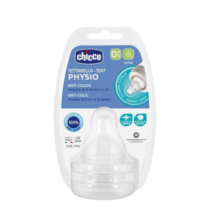 CHICCO Θηλή Σιλικόνης Physio Perfect 5 Κανονική Ροή (0+ μηνών) (2 Τεμάχια)