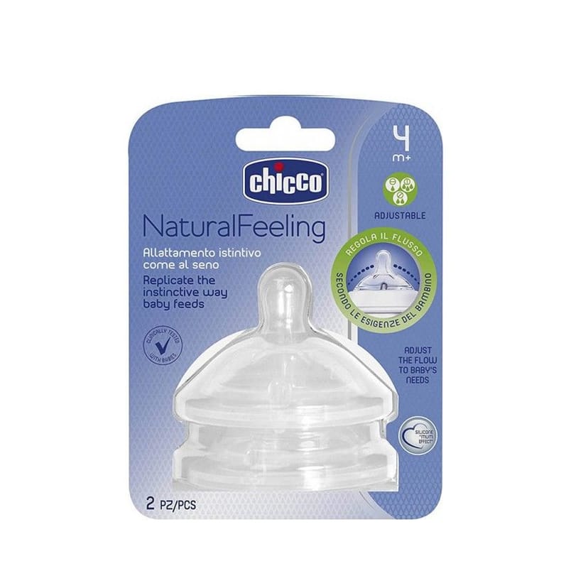 CHICCO Θηλή Σιλικόνης Natural Feeling Ρυθμιζόμενη Ροή (4+ μηνών) (2 Τεμάχια)