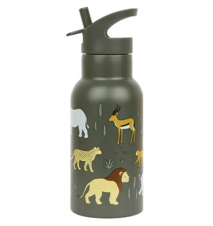 LITTLE LOVELY COMPANY Ανοξείδωτο Παγούρι Θερμός Με Καλαμάκι 350ml Savanna (3+ ετών)