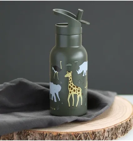 LITTLE LOVELY COMPANY Ανοξείδωτο Παγούρι Θερμός Με Καλαμάκι 350ml Savanna (3+ ετών)