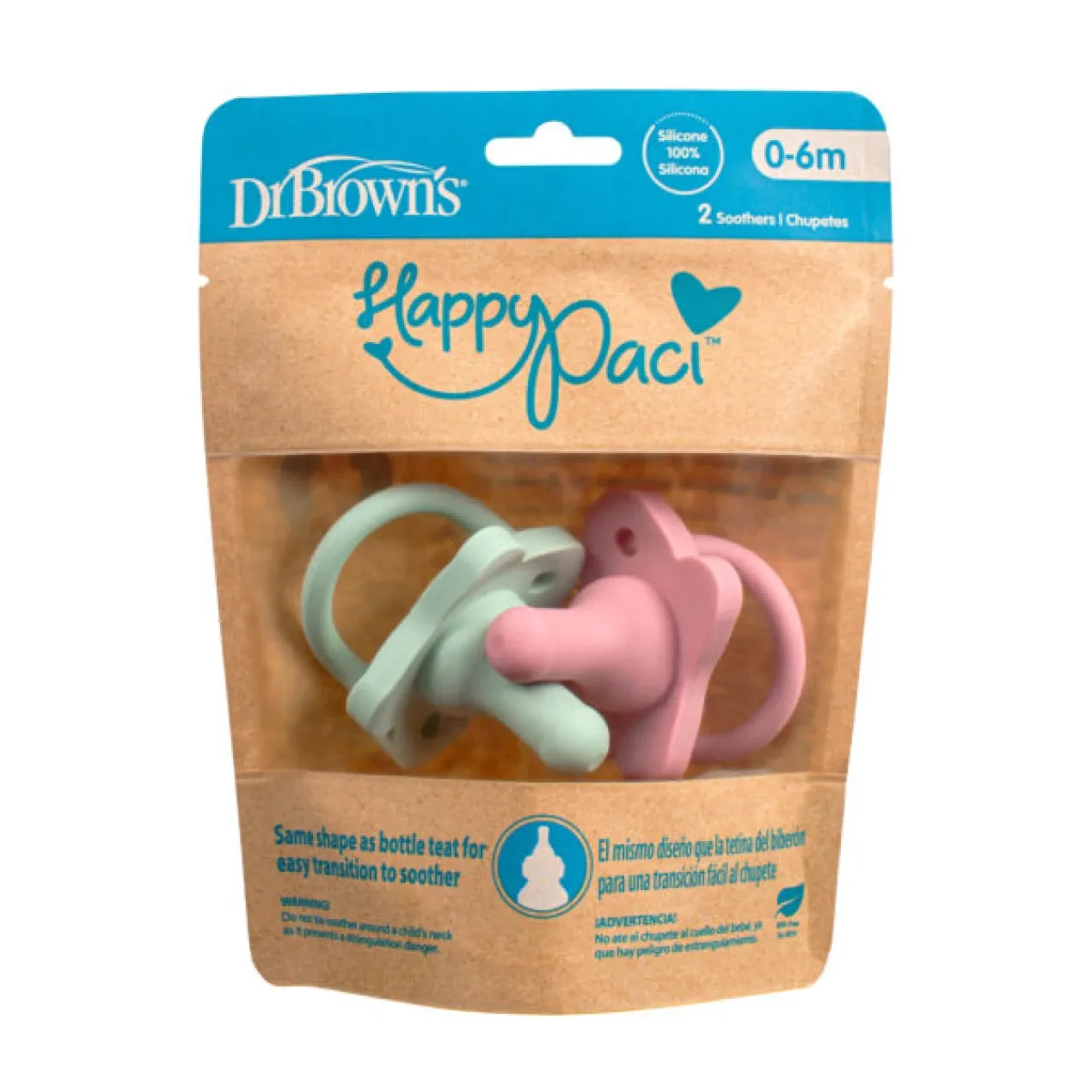 DR. BROWN'S Σετ Πιπίλες Όλο Σιλικόνη Happy Paci Pink Mint (0+ μηνών)