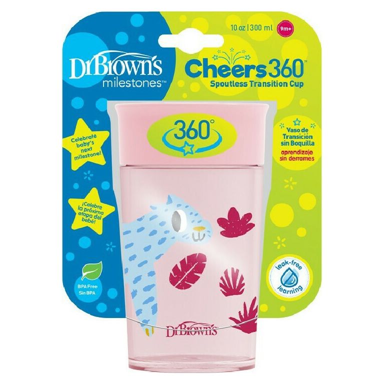 DR. BROWN'S Εκπαιδευτικό Ποτηράκι 360° Pink 300ml (9+ μηνών)