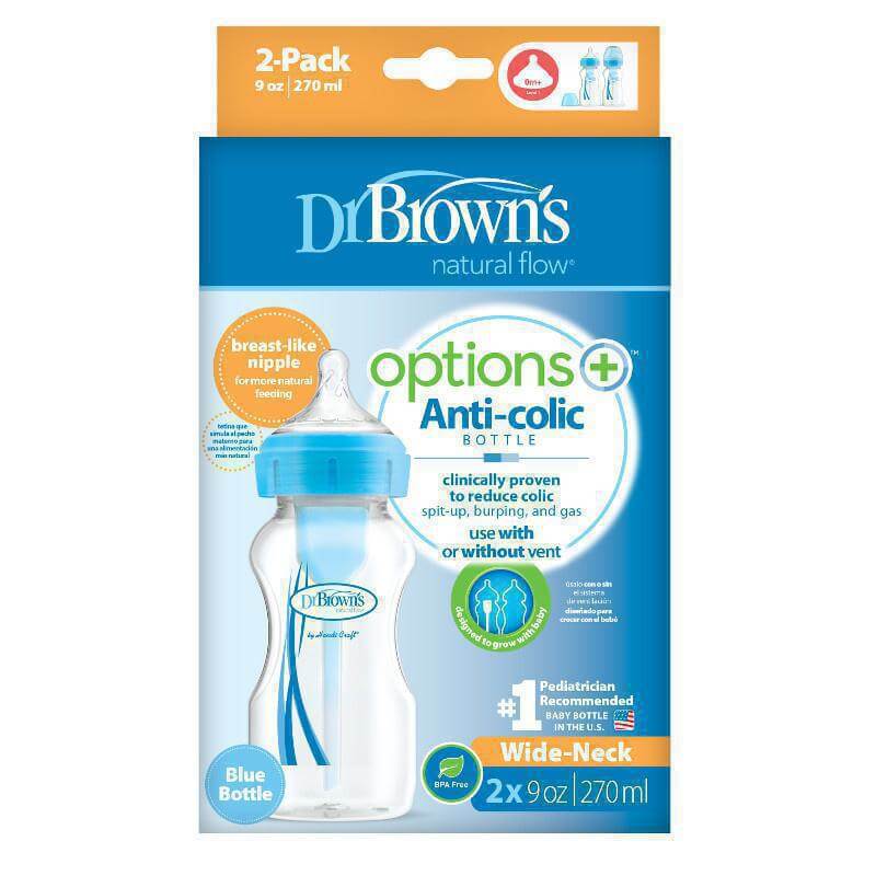 DR. BROWN'S Πλαστικό Μπιμπερό Options+ 270ml Blue (Double) (0+ μηνών)