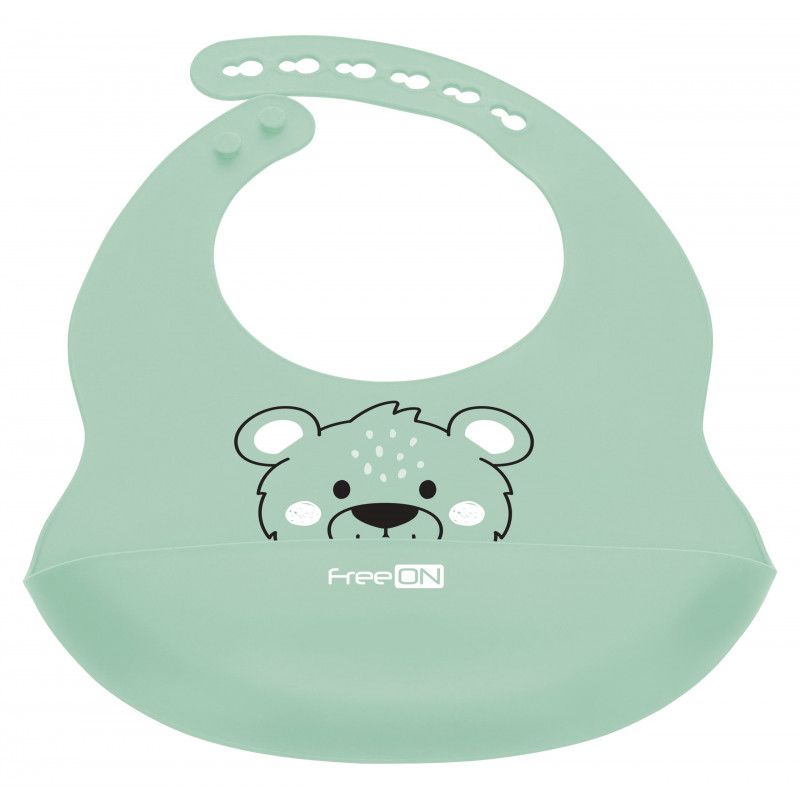 FREE ON Βρεφική Σαλιάρα Σιλικόνης Με Τσέπη Bear Dusty Mint (6+ μηνών)