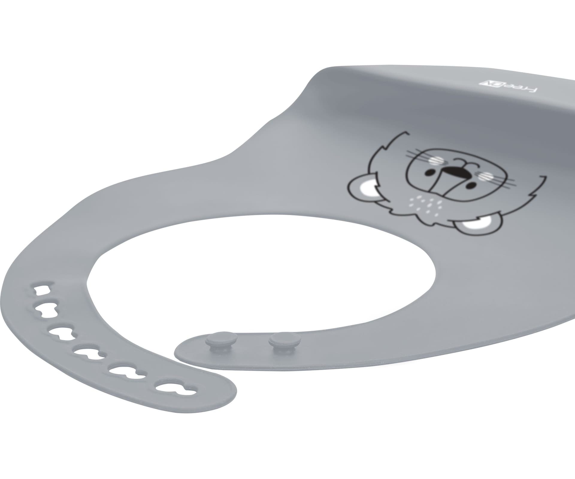 FREE ON Βρεφική Σαλιάρα Σιλικόνης Με Τσέπη Lion Dusty Grey (6+ μηνών)