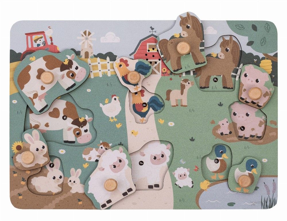 FREE ON Εκπαιδευτικό Παιχνίδι Ξύλινο Παζλ Με Ζωάκια & Ήχους Farm (12+ μηνών)