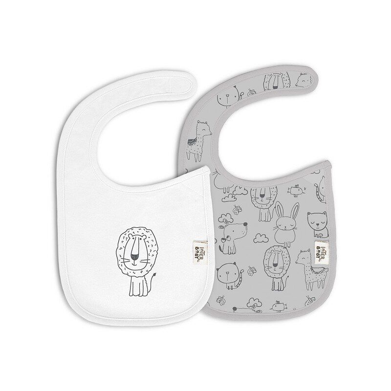 INTERBABY Σετ Βρεφικές Αδιάβροχες Σαλιάρες Bamboo Animalitos Grey (0+ μηνών)