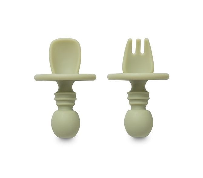INTERBABY Σετ Εργονομικό Κουτάλι Πιρούνι Anti-Chocking Olive Green (4+ μηνών)